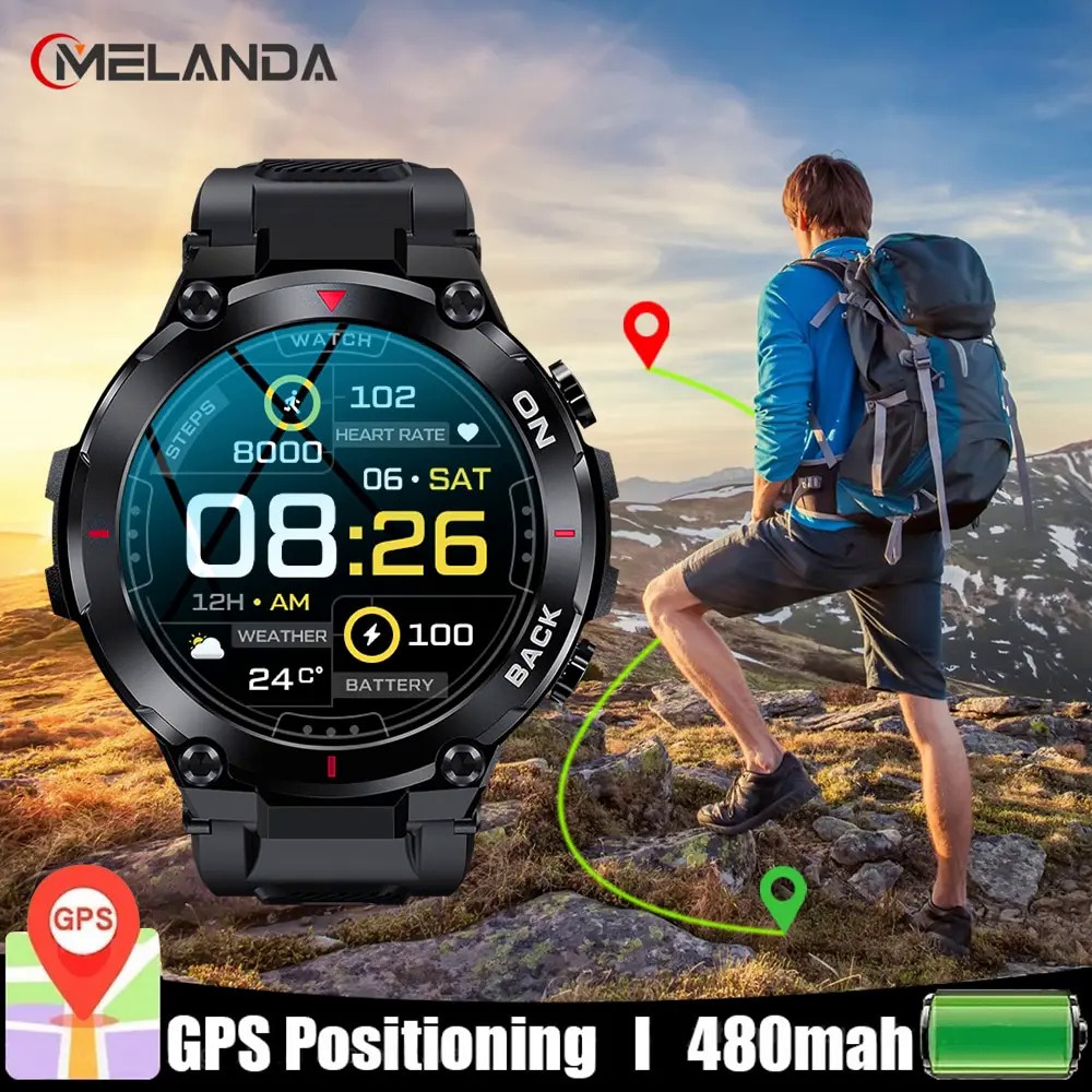 ทหาร GPS สมาร์ทนาฬิกาผู้ชาย 360 HD หน้าจอ Heart Rate IP68 กันน้ํากีฬา SmartWatch สําหรับ Xiaomi Andr