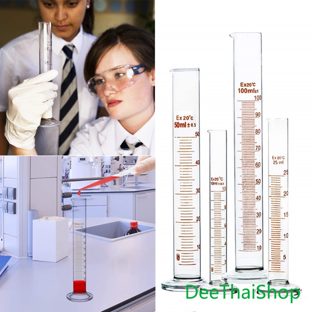 DeeThai กระบอกตวง การตวงปริมาตร ชนิดแก้ว ขนาด 5/10/25/50/100 ml Glass measuring cylinder - รูปที่ 5