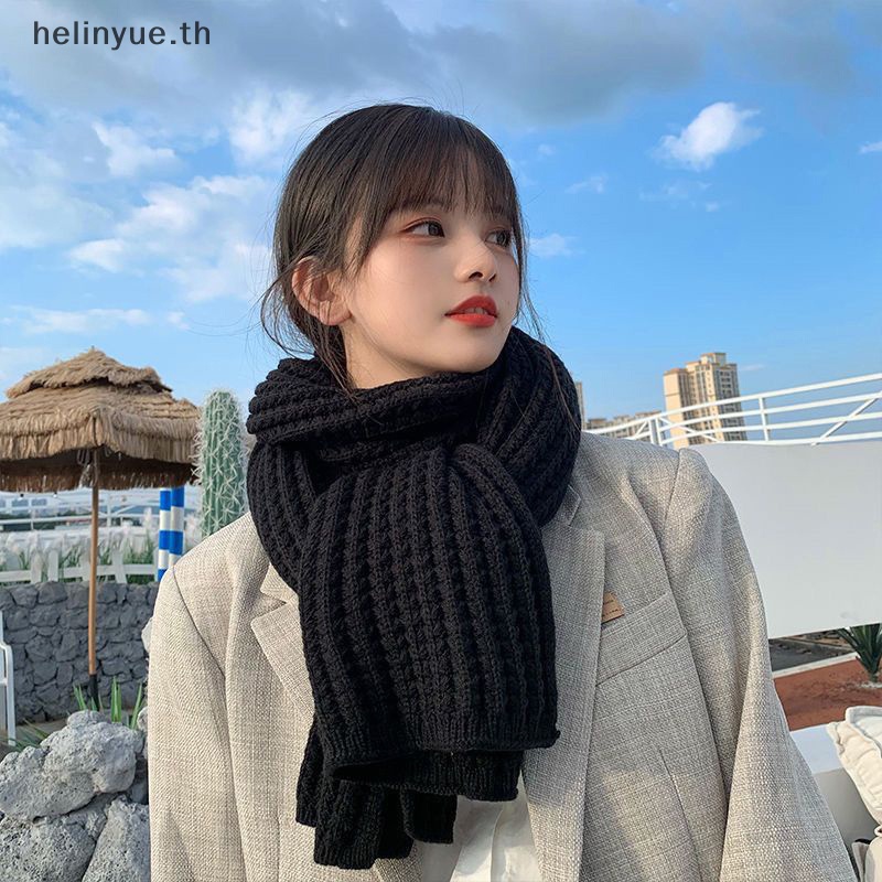 Helinyue ผ้าพันคอ ผ้าถัก แบบหนา ให้ความอบอุ่น สไตล์เกาหลี เหมาะกับฤดูใบไม้ร่วง และฤดูหนาว สําหรับผู้หญิง และผู้ชาย TH