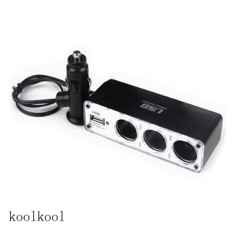 Kool อะแดปเตอร์ซ็อกเก็ตขยายที่จุดบุหรี่ในรถยนต์ พร้อมที่ชาร์จ USB