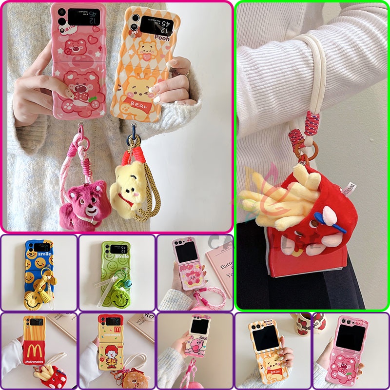 Imd เคสโทรศัพท์มือถือ ซิลิโคนนิ่ม TPU กันกระแทก ลายการ์ตูนน่ารัก พร้อมสายคล้องข้อมือ สําหรับ Samsung Galaxy Z Flip 5 Z Flip 4 Z Flip 3