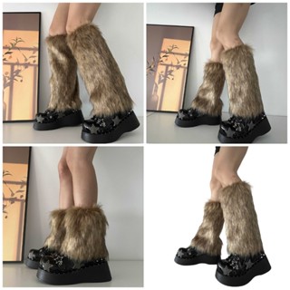 Leg Warmer Women Faux Furs Fuzzy Long Boots Shoes Cuffs Cove…