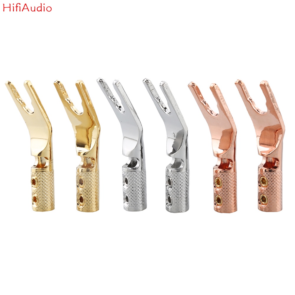 4pcs Audiocrast ทองแดงบริสุทธิ์ Y Spade connector ปลั๊ก, ชุบโรเดียม ปลั๊กขั้วต่อส้อม,ปลั๊กสายลําโพง,ลําโพง