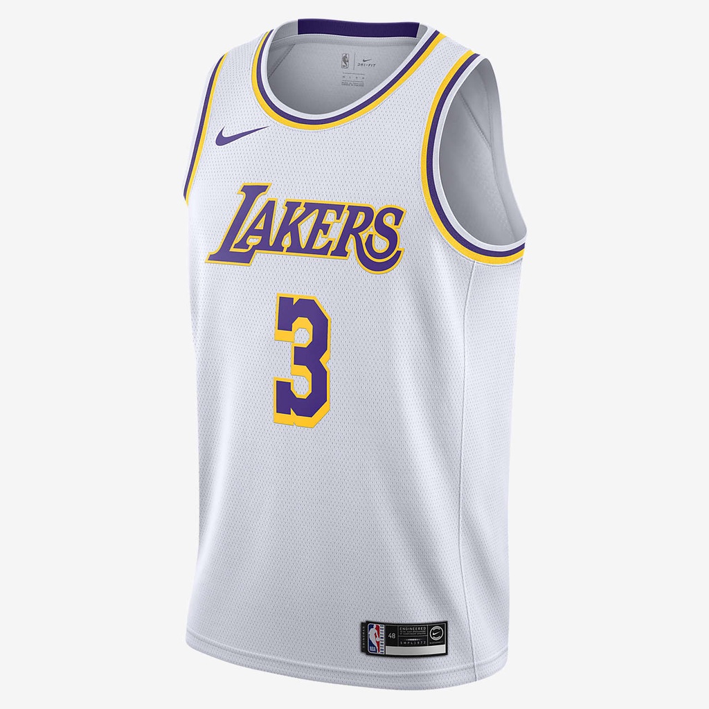 เสื้อกีฬาแขนสั้น ลายทีม NBA Jersey limited SW Fan Edition Los Angeles Lakers Anthony Davis No. เสื้อกีฬาบาสเก็ตบอล สีขาว 3 ชิ้น