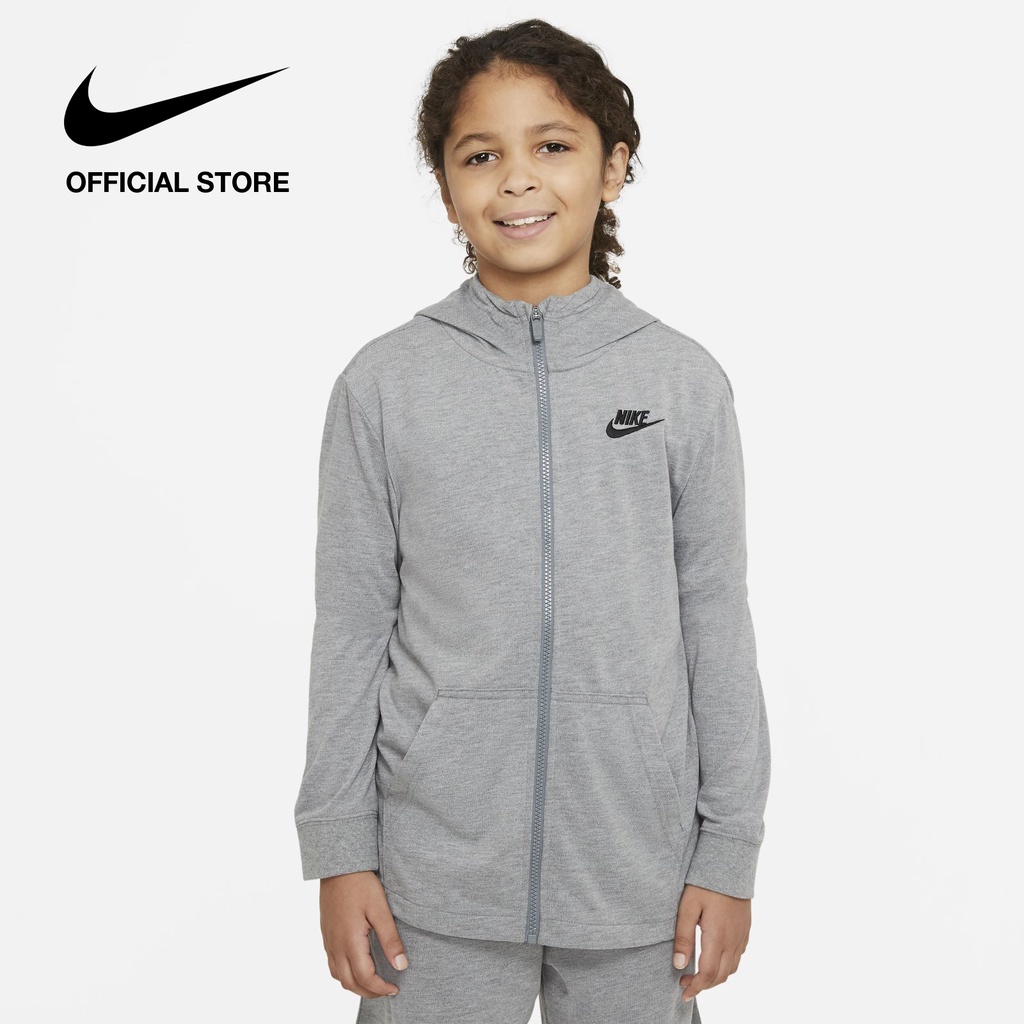 Nike Kids' Sportswear Full-Zip Hoodie - Carbon Heather ไนกี้ เสื้อมีฮู้ดซิปยาวเด็ก Sportswear - สีคาร์บอนฮีทเธอร์