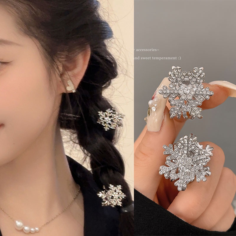 กิ๊บติดผม รูปเกล็ดหิมะ ประดับเพชรเทียม ขนาดเล็ก ระดับไฮเอนด์ สไตล์แฟรี่ สําหรับผู้หญิง