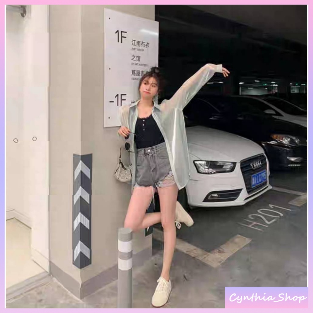 Cynthiaพร้อมส่ง เสื้อเชิ๊ตแขนยาว ผ้าชีฟองเงา รูปที่ 6