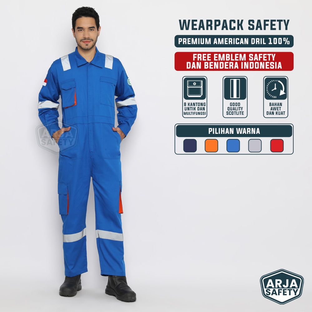 ARJA SAFETY [FREE SAFETY LOGO & FLAG] Safety Coverall Wearpack, ชุดทํางานโครงการ, Safety Wearpack, ช
