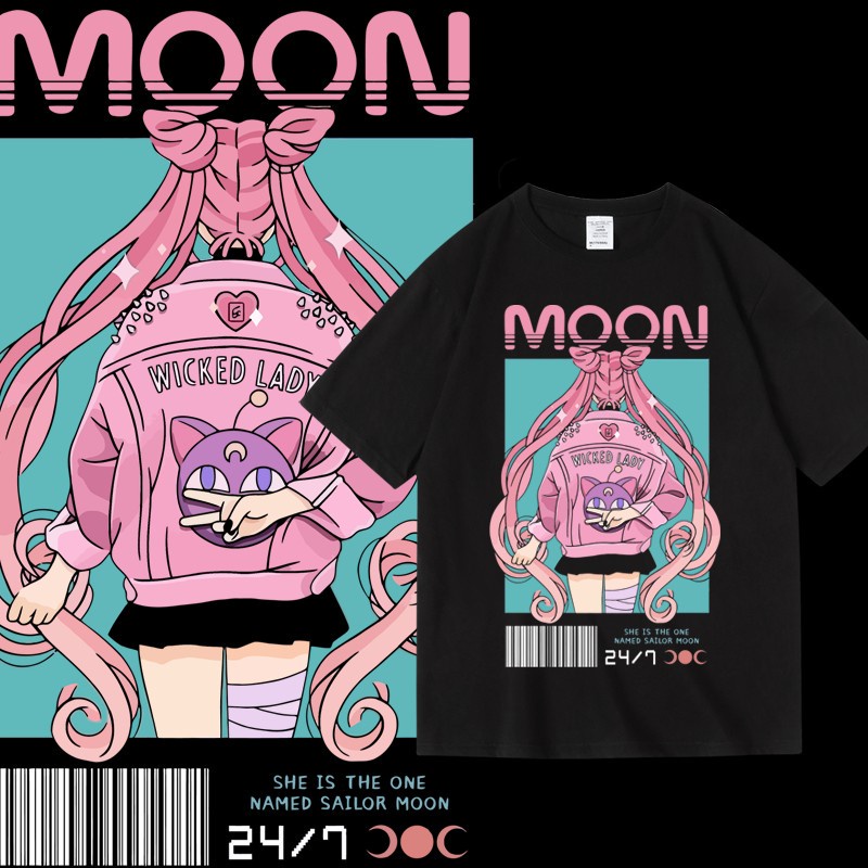 เสื้ออนิเมะ Sailor Moon ลายการ์ตูน ใส่ได้ทั้งชายหญิง เสื้อยืด cotton สกรีนลายสวยงาม เสื้อผ้าแฟชั่น แขนสั้นคอกลม พร้อมส่ง
