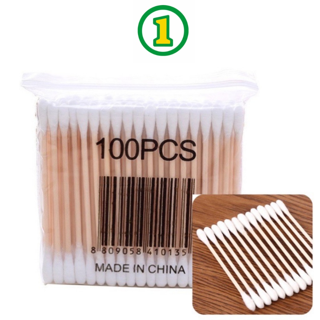คอตตอนบัด สำลีก้าน 100 ก้าน Cotton buds สำลีปั่นหูด้ามไม้ สำลีไม้ สำลีเช็ดเครื่องสำอาง