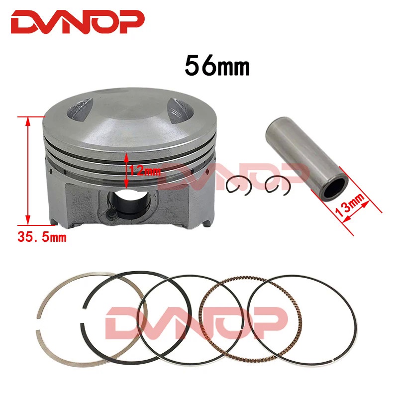 56 มม.ลูกสูบและแหวนชุด (13 มม.) สําหรับสกู๊ตเตอร์ 4 จังหวะ moped JOG100 RS100 RSZ100 MIO100 Force X ZY100