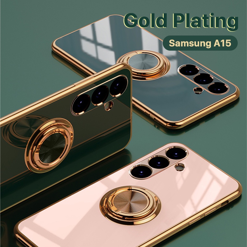 ชุบ เคส Samsung A55 A35 A25 A15 5G 4G อ่อนนุ่ม กันกระแทก ที่วางแหวนแบบยืนกรณีแววขอบ 360 หมุนขาตั้งบางนุ่มฝาครอบป้องกัน A14 A24 A34 A54