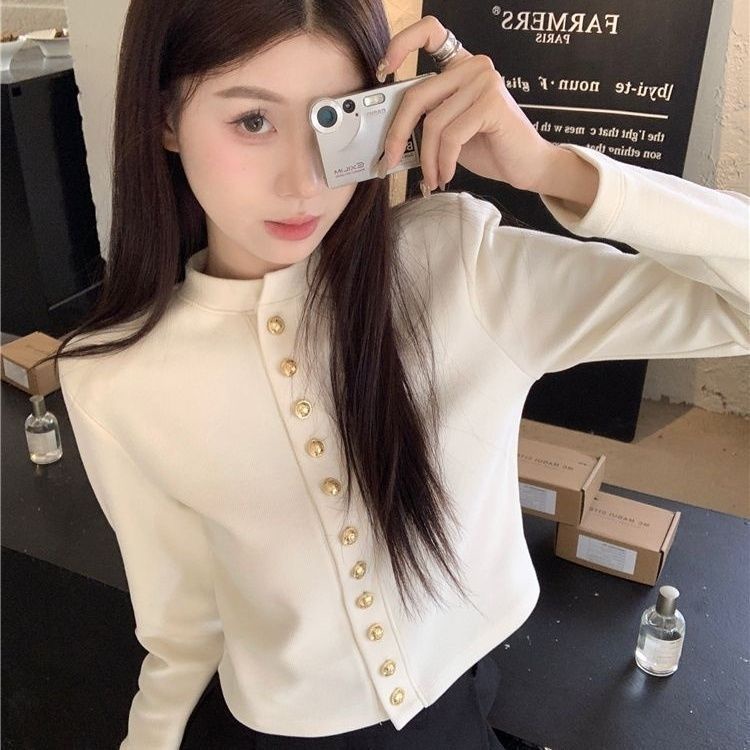 เสื้อคาร์ดิแกน กระดุมโลหะ ระดับไฮเอนด์ แฟชั่นฤดูใบไม้ร่วง สําหรับผู้หญิง