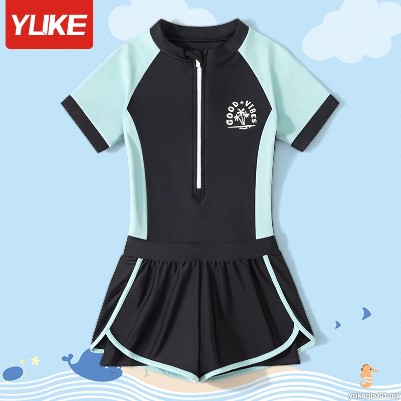ชุดว่ายน้ำ YUKE สำหรับเด็กผู้หญิง ชุดว่ายน้ำวันพีชป้องกันแสงแดด ชุดว่ายน้ำแห้งเร็วสำหรับสระว่ายน้ำ