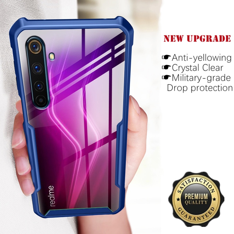 สําหรับ Realme XT RMX1921 Slim โปร ่ งใสอะคริลิคด ้ านหลังพร ้ อมมุมเสริมฝาครอบกันชน TPU แบบนุ ่ ม
