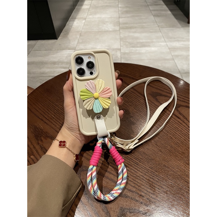กรณีสีขาวผู้ถือสายรุ้งสายรัดข้อมือ Lanyard สําหรับ IPhone กรณี 16 15 14 Pro Max 11 13 12 Pro Max X Xs Xr Max 7 8 Plus ป้องกันกันกระแทกกรณีฝาครอบโทรศัพท์