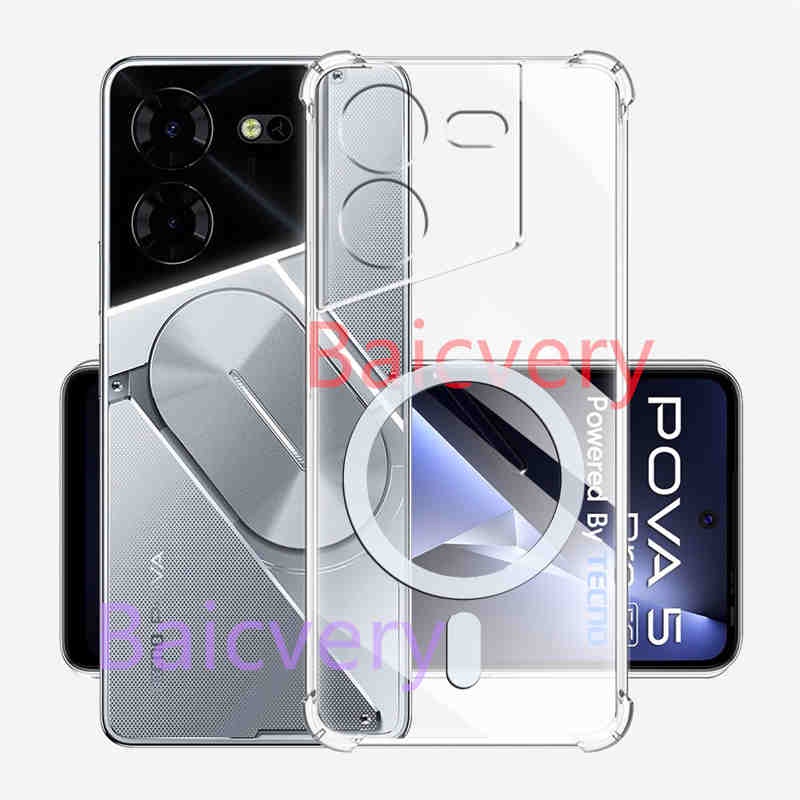 Tecno POVA 5 Pro / POVA 5 เคสกันกระแทก เคสใส เคสโทรศัพท์ รองรับที่ชาร์จไร้สาย แบบแม่เหล็ก พร้อมที่ยึด
