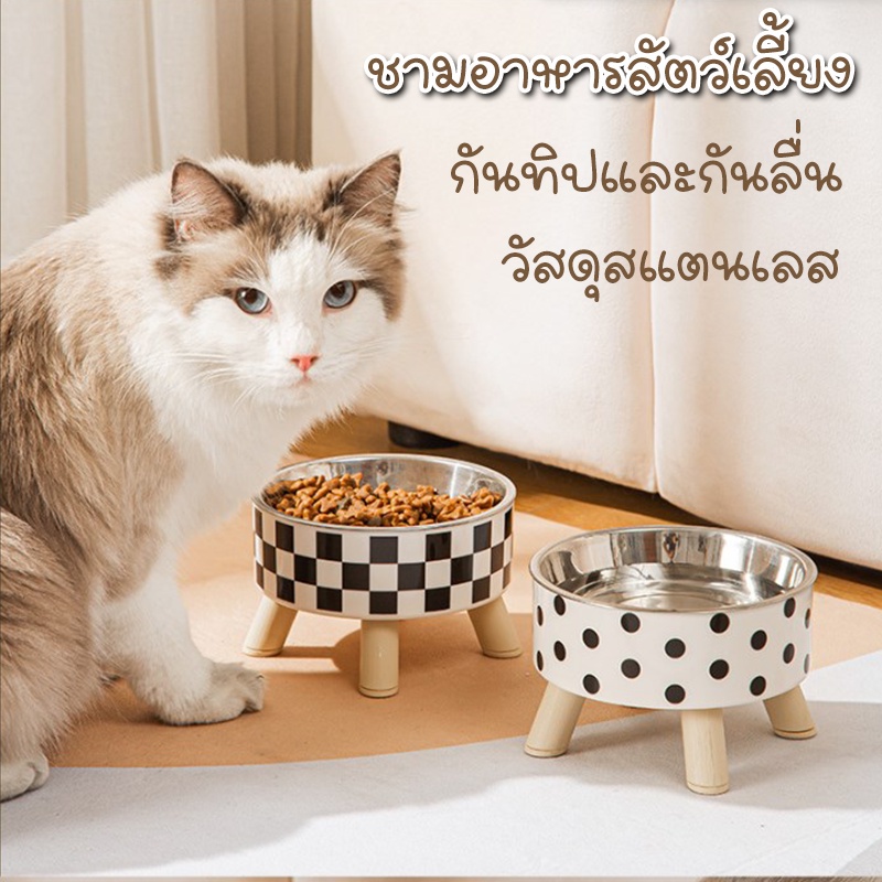 CAT CLUB พร้อมส่ง ชามอาหารสัตว์เลี้ยง ชามแมว มีขอบยางกันลื่น