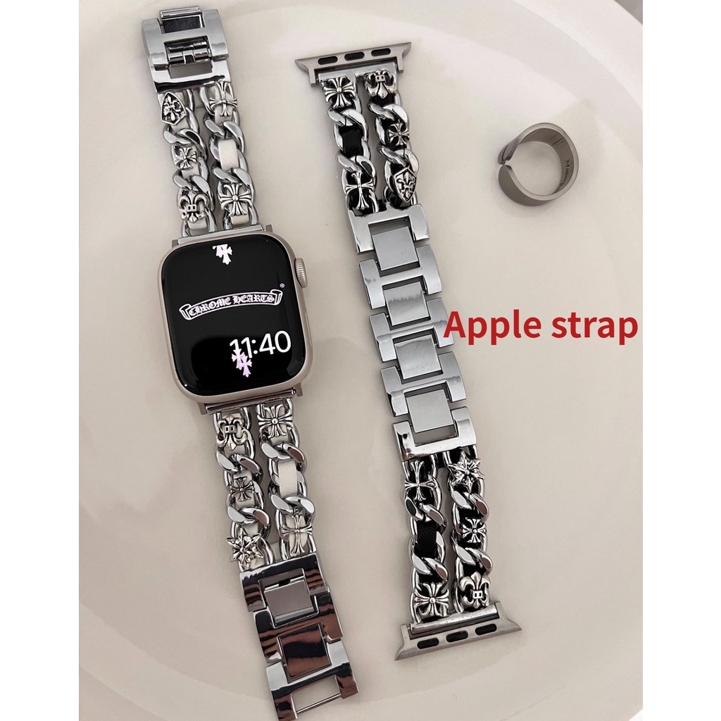 [Chrome Hearts] Cross Double Chain สาย iwatch สําหรับผู้ชายและผู้หญิง /สาย applewatch 840/41/42/44/4