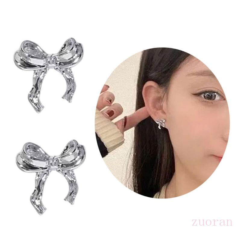Zuo เครื่องประดับ ต่างหูกระดุม รูปโบว์ สไตล์แฟชั่น