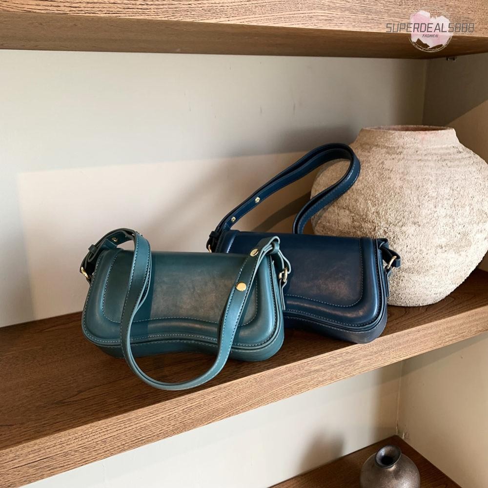 Retro สีทึบ PU หนังไหล่กระเป๋าผู้หญิงกระเป๋าถือแฟชั่น Casual Hobos & Purses Lxuury Designer Casual Satchel Bag [SuperDeals888.th]