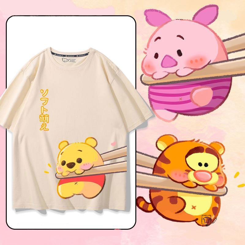 COD พร้อมส่งจากกทม เสื้อยืดคอกลมแขนสั้นพิมพ์ลายการ์ตูนคอตตอน สวมใส่สบาย oversize Valentine's Day Couple T-shirts