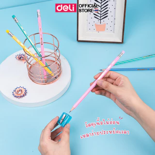 ดินสอไม้ 2B/HB Deli รุ่น EC011 มียางลบในด้าม ด้ามทรงหกเหลี่ยม สีพาสเทล มี12แท่ง (จำหน่าย 1 กล่อง)