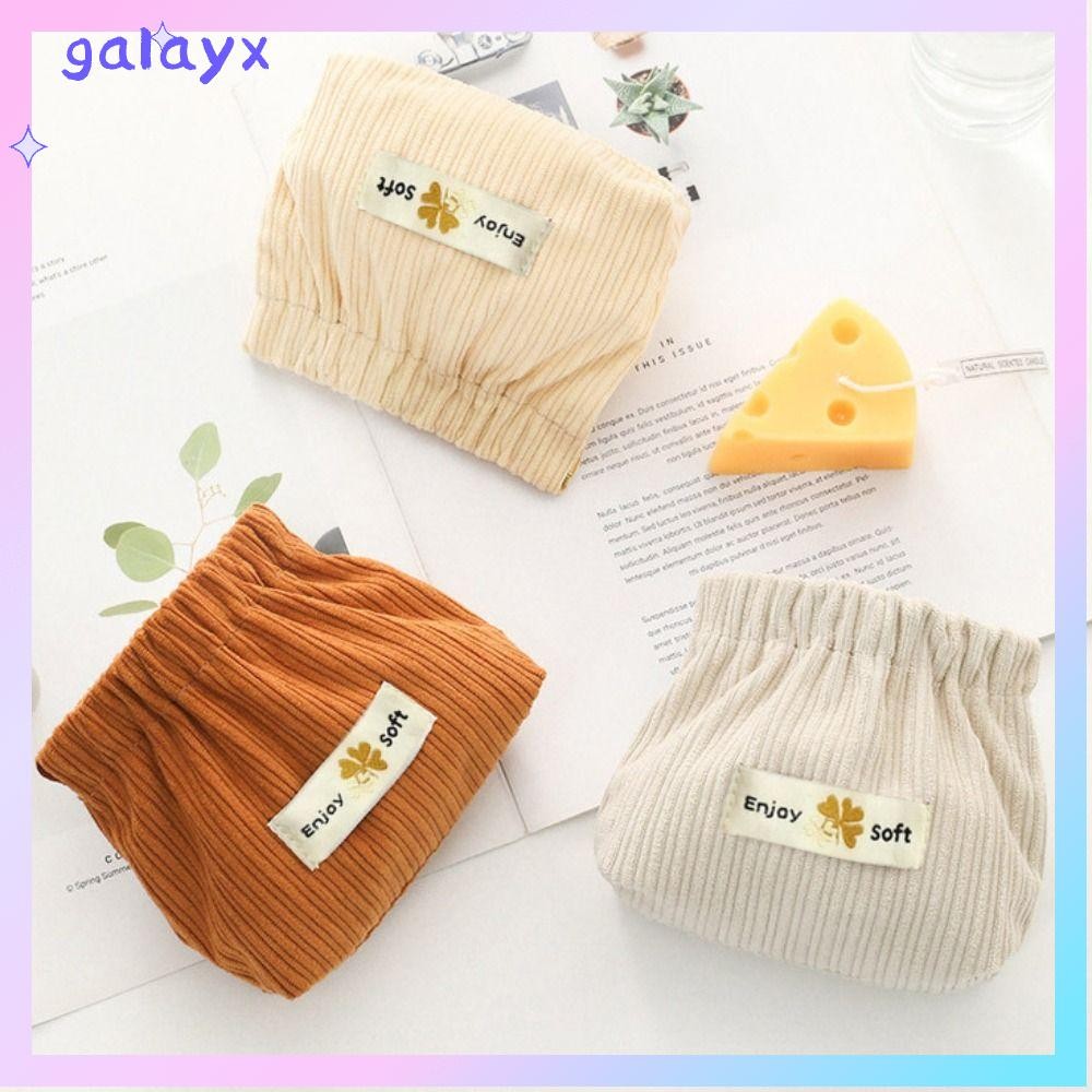 Galayx กระเป๋าเก็บของ, Corduroy Mini Shrapenel Bag, กระเป๋าใส่เหรียญนุ่มสีทึบน่ารักผ้าอนามัย