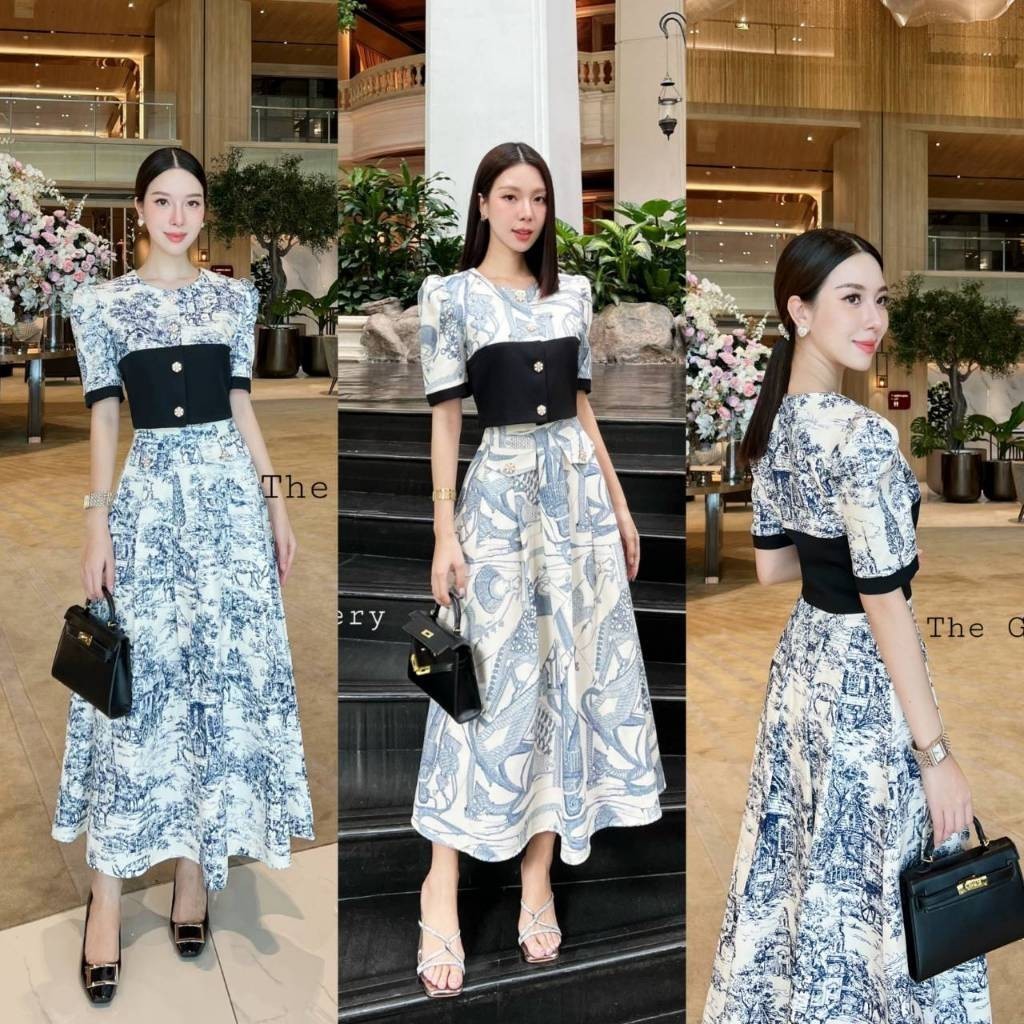 Hiso l (พร้อมส่ง) The gallery001 เซ็ตเสื้อและกระโปรงพิมส์ลายเข้าชุด หรูหรามาก เนื้อผ้าหนาพรีเมี่ยมอย