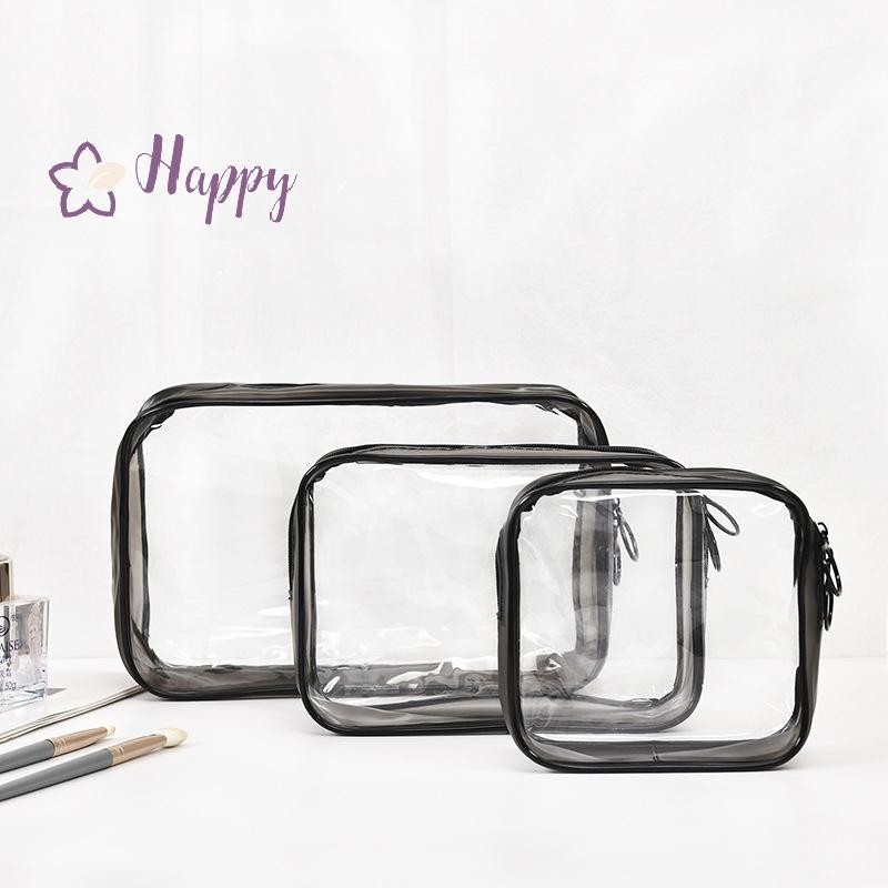<Happybay> กระเป๋าเครื่องสําอางใส PVC ผู้หญิงซิปกระเป๋าแต่งหน้าใสกรณีความงาม Travel Make Up Organizer Storage Bath Toiletry Wash Bag ลดราคา