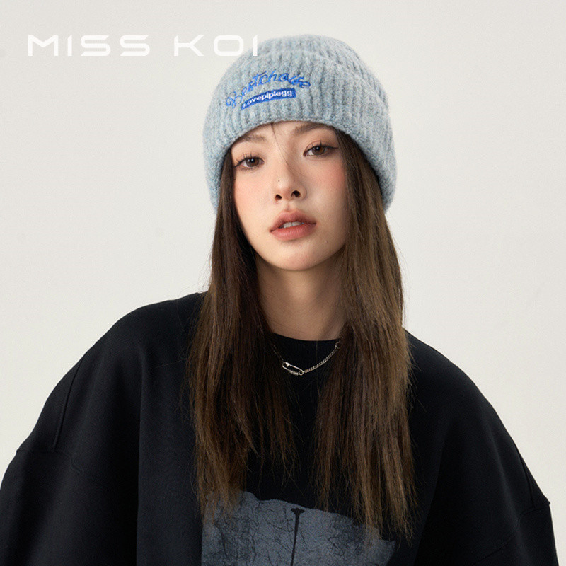 Misskoi [พร้อมส่ง] หมวกถัก ผ้าขนสัตว์ ให้ความอบอุ่น แฟชั่นฤดูใบไม้ร่วง ฤดูหนาว สําหรับผู้หญิง