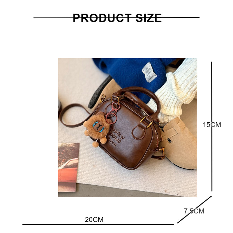 Schwarz ENTEN ผู้หญิง Cross-Body กระเป๋า Maillard สไตล์ Retro เกาหลีประเภทอเนกประสงค์ Ins Simple Bowling Pu กระเป๋าสะพาย