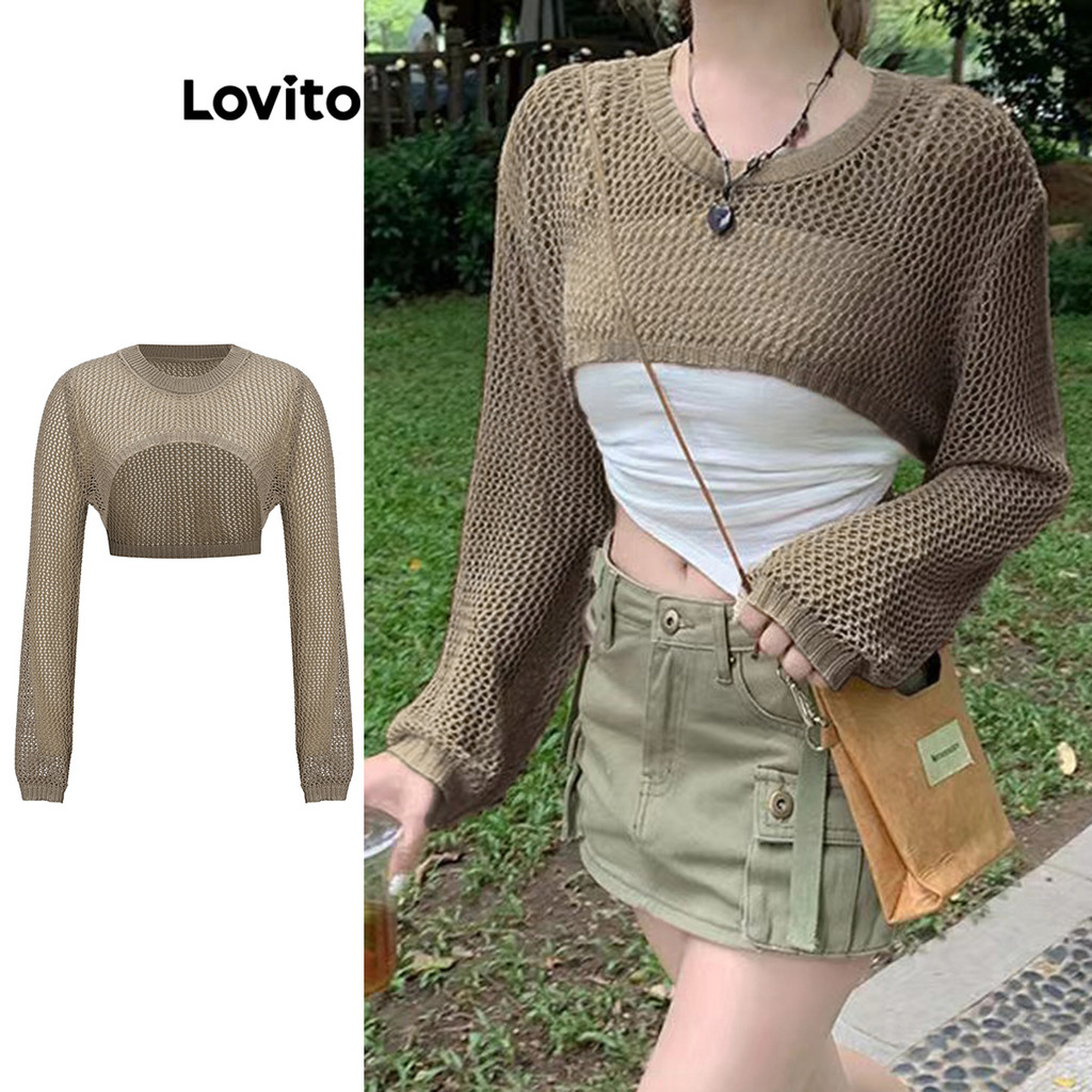 Lovito เสื้อสเวตเตอร์ลำลอง สีพื้น แต่งเชียร์ สำหรับสตรี L58AD055 (หลากสี)