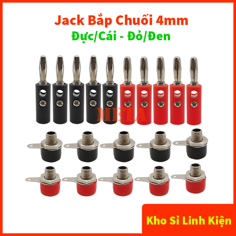 [กระเป๋า 5 ชิ้น] Banana Jack 4mm ตัวผู้ ตัวเมีย สีดํา แดง - Jack JS910 4mm - Jack JS910 Short and Lo