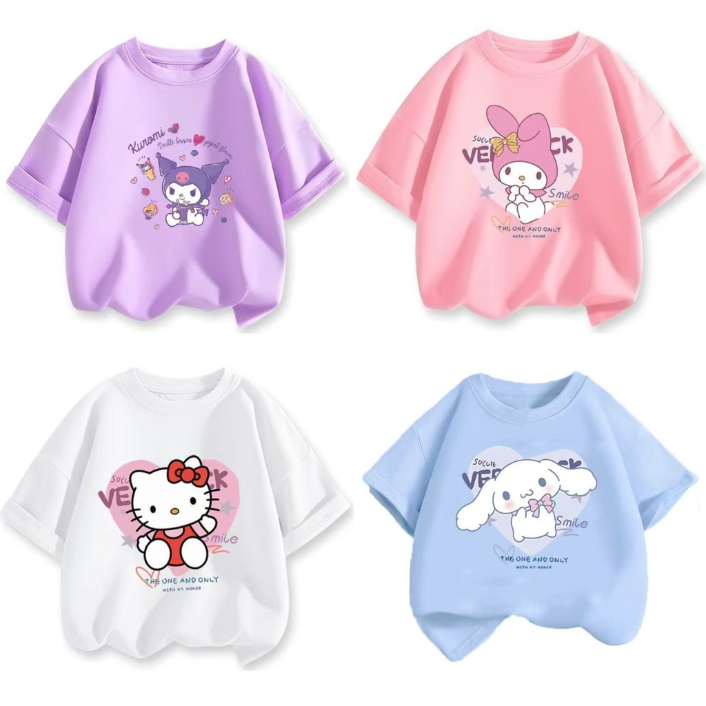 เสื้อผ้าเด็ก แฟชั่น sanrio kuromi ผ้าฝ้าย น่ารัก การ์ตูน เสื้อคอกลม เสื้อยืด ส่งเร็ว