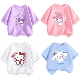 เสื้อผ้าเด็ก แฟชั่น sanrio kuromi ผ้าฝ้าย น่ารัก การ์ตูน เสื้อคอกลม เสื้อยืด ส่งเร็ว