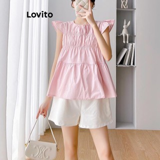 Lovito เสื้อเบลาส์ลําลอง แต่งระบาย สําหรับผู้หญิง LNA21074 (สีชมพู)