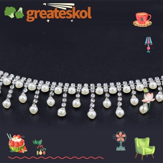 Greateskol ริบบิ้น ประดับมุก พลอยเทียม ยาว 1.5 นิ้ว สีขาว สําหรับตกแต่งเสื้อผ้า 1 หลา