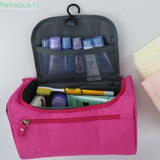 Fishstick1 กระเป๋าเครื่องสําอาง ผ้าไนล่อน กันน้ํา มีซิป สีพื้น สไตล์วินเทจ