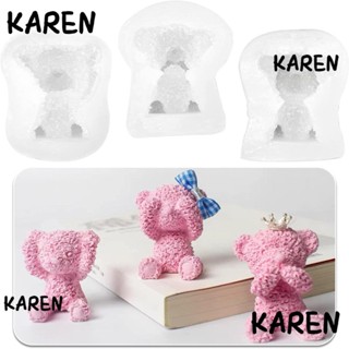 Karen แม่พิมพ์ซิลิโคนเรซิ่น รูปตุ๊กตาหมี สีขาว สําหรับทําเบเกอรี่ DIY 3 ชิ้น