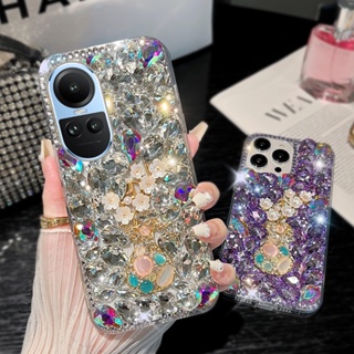 เคส Oppo Reno 10 Pro 5G Reno 8T Reno8 T 5G 4G Reno8 Reno7 4G Reno 8Z 7Z 5G Reno8 Pro 5G Reno 6 4G 2F โทรศัพท์มือถือ ลายดอกไม้ 3D ประดับพลอยเทียม แวววาว หรูหรา สําหรับ