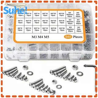 Suhe สกรูหัวกระทะ สเตนเลส 304 6-25 มม. 540 ชิ้น|ชุดสกรูเมตริก M3 M4 M5 สําหรับเครื่องใช้ในครัวเรือน