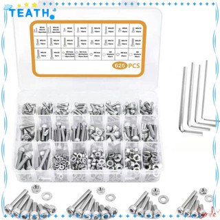 Teath ชุดสกรูหัวซ็อกเก็ต หกเหลี่ยม สเตนเลส 304 M3 M4 M5 M6 พร้อมประแจอัลเลน และน็อต 20 ขนาด 625 ชิ้น