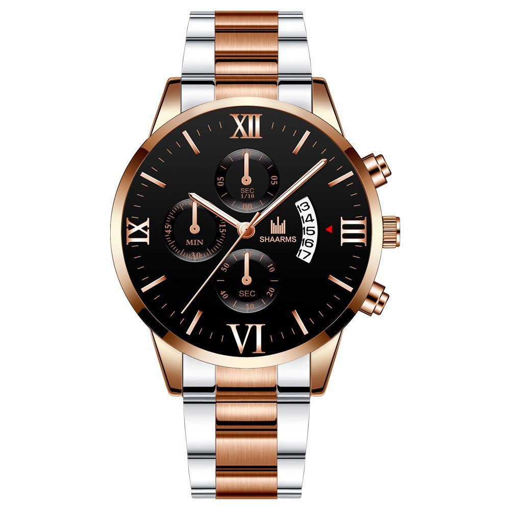 ขายดี นาฬิกาข้อมือควอตซ์แฟชั่น สายแสตนเลส สามตา ปฏิทิน สําหรับผู้ชาย - รูปที่ 4