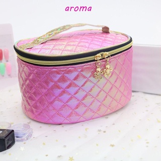 Aroma กระเป๋าเครื่องสําอาง กระเป๋าออแกไนเซอร์ เลเซอร์ หนัง PU กันน้ํา ลายสก๊อต สําหรับผู้หญิง