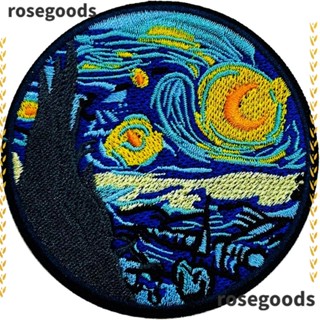 Rosegoods1 แผ่นแพทช์ ปักลาย Van Gogh Starry Night ขนาด 7.7 ซม. สําหรับตกแต่งเสื้อผ้า