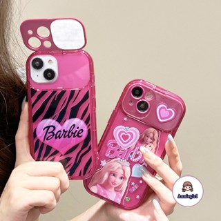 เคสไอโฟน ลายบาร์บี้ แฟชั่น แบบฝาพับกระจก สําหรับ IPhone 11 14 Pro Max 12 12pro 13 13Promax ป้องกันเลนส์