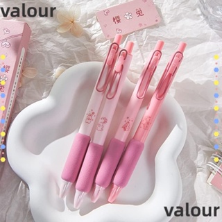 Valour ปากกาเจล หมึกพลาสติก ลายการ์ตูนสัตว์ แมวดํา สีชมพู แบบพกพา สําหรับสํานักงาน 4 ชิ้น