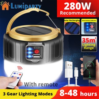 Lumiparty 280w Smd5730 หลอดไฟฉุกเฉิน Led พลังงานแสงอาทิตย์ ชาร์จ Usb กันน้ํา สําหรับตั้งแคมป์กลางแจ้ง