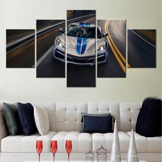 โปสเตอร์ภาพวาดผ้าใบ รูปรถยนต์ Chevrolet Corvette E-Ray สําหรับตกแต่งผนังบ้าน ห้องนั่งเล่น 5 ชิ้น